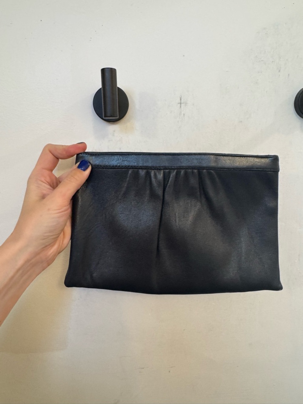 Vintage Black Leather Fold-Over Clutch